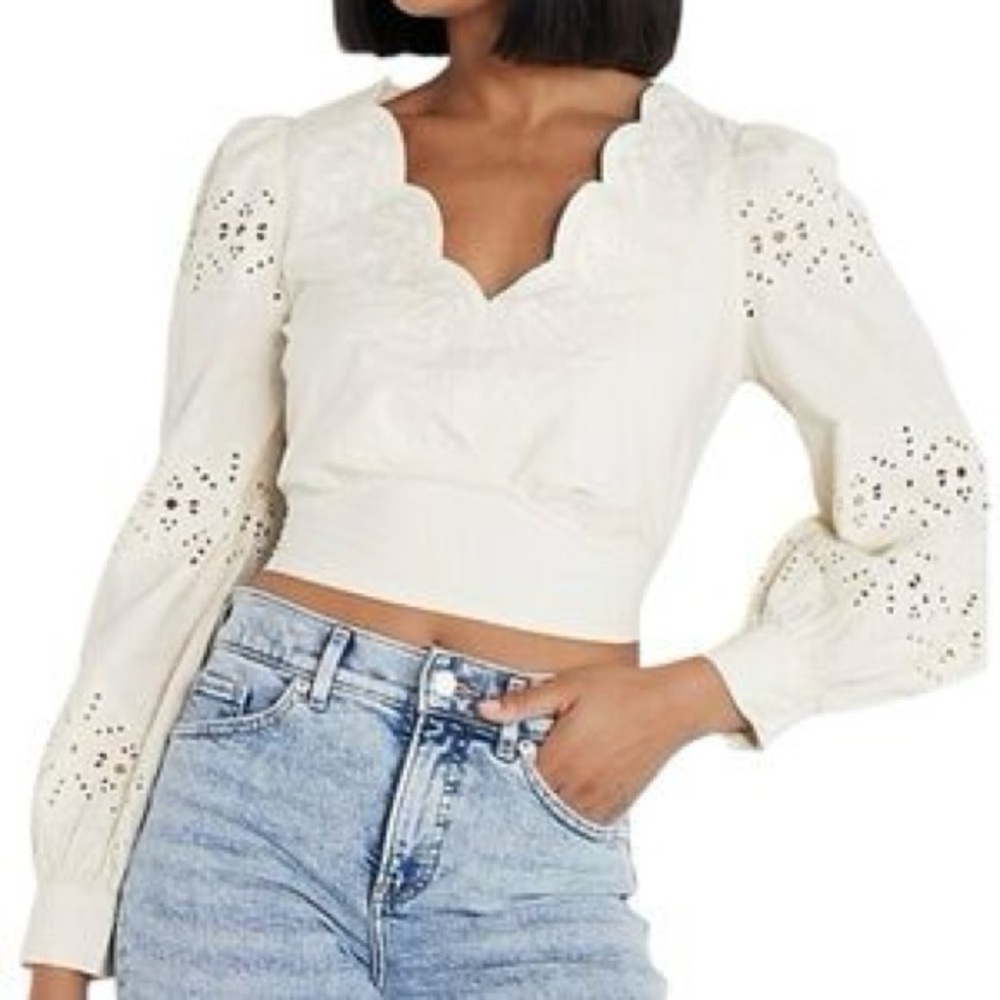 Express Cream Scalloped Blouse